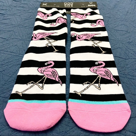 Black White and Pink Striped Flamingo Socks - Picture 1 of 4